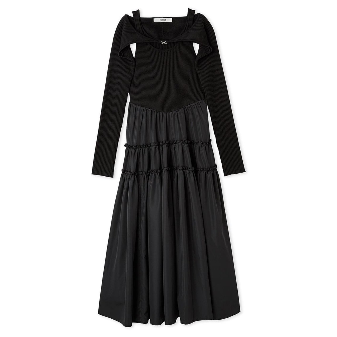 ボレロセット布帛ドッキングニットワンピース BLK F