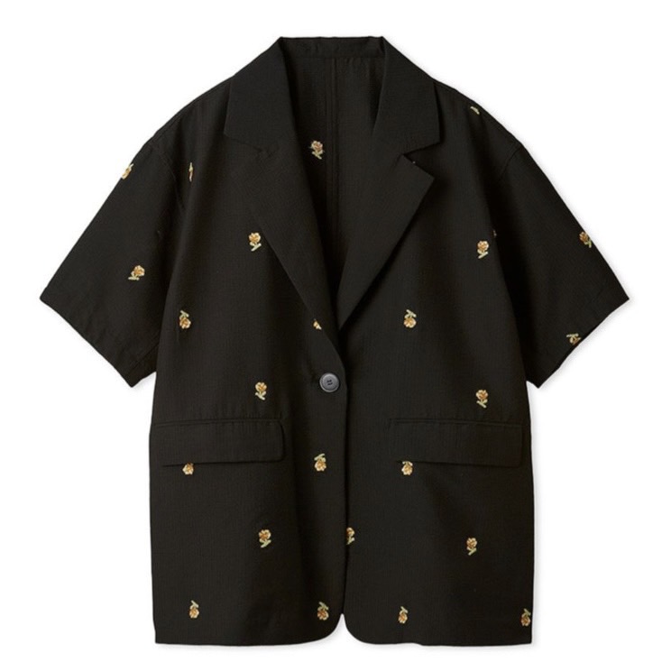 ローズ刺繍ハーフスリーブジャケット BLK F