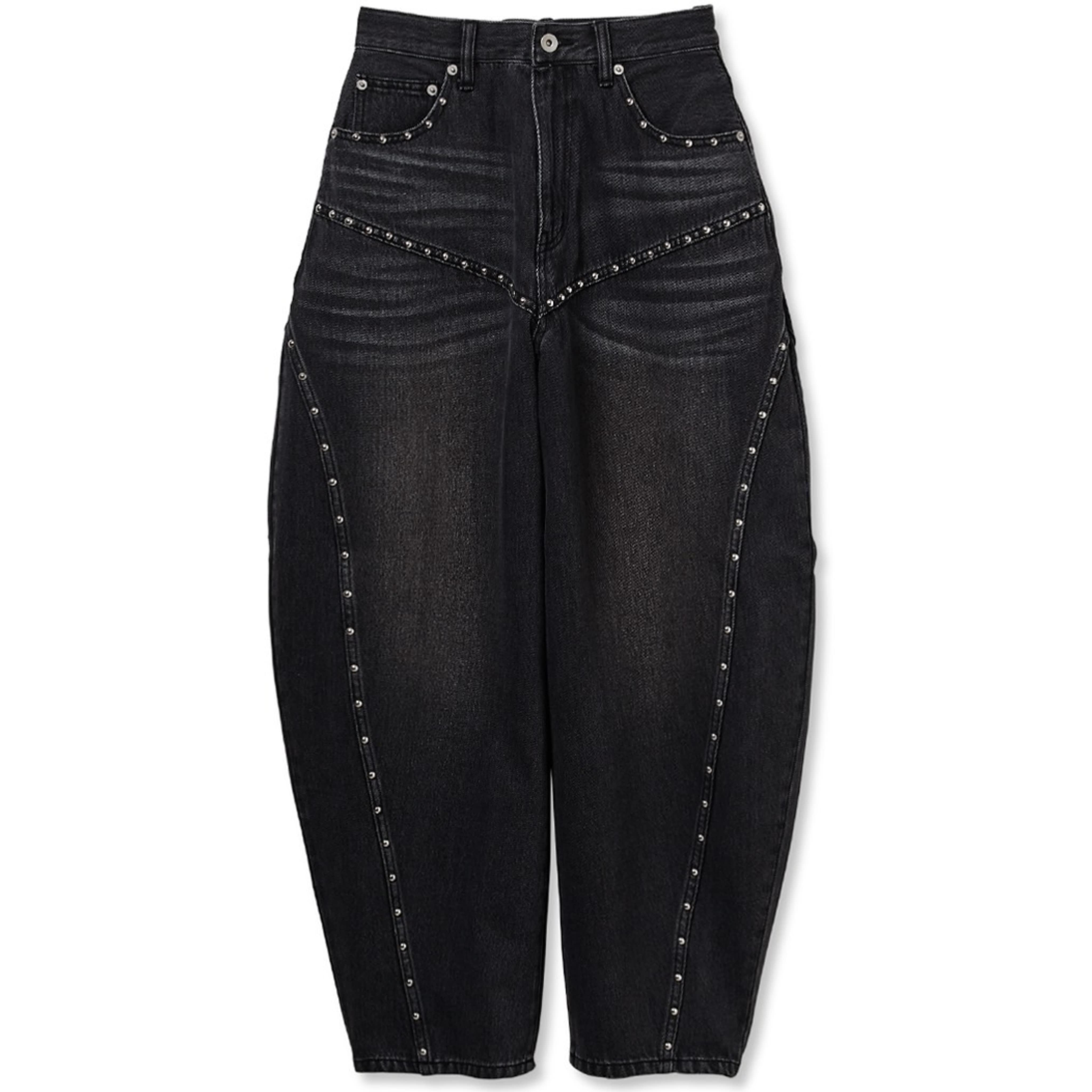 スタッズカーブデニムパンツ BLK F