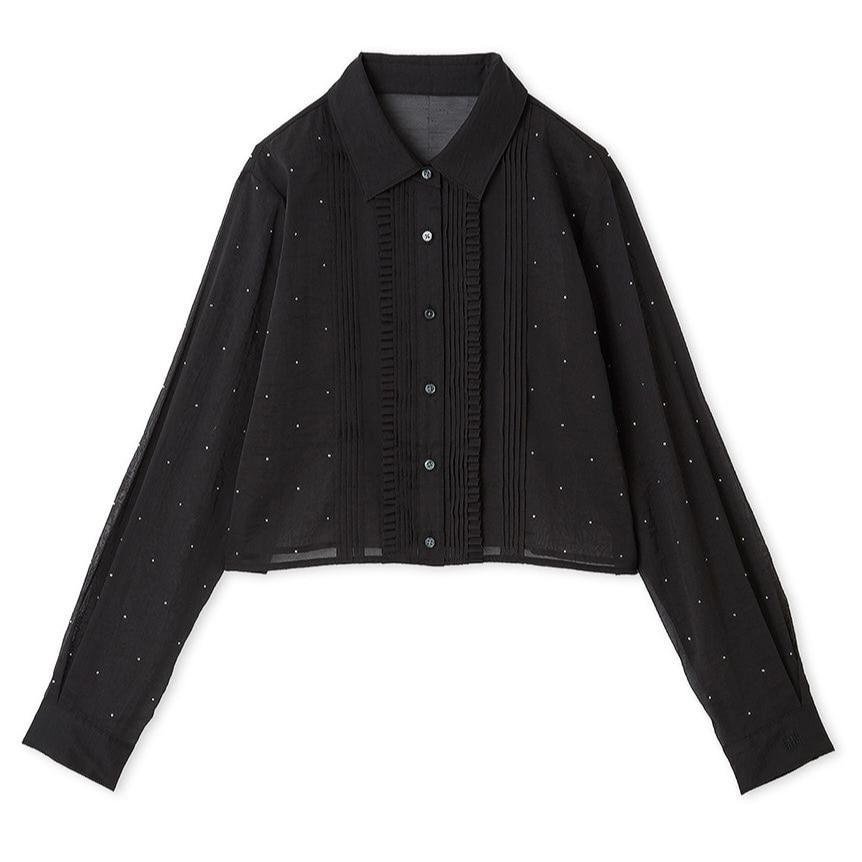 ビジュー付きシアークロップドシャツ BLK F