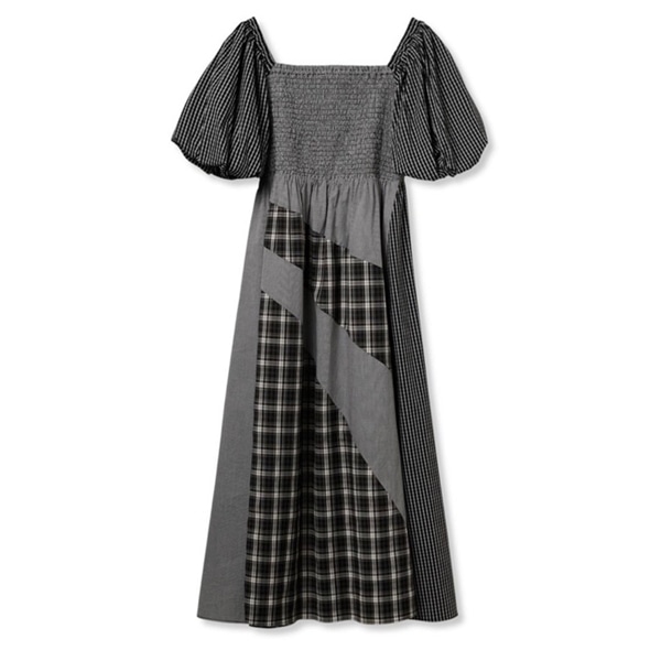 プリントミックスワンピース BLK F