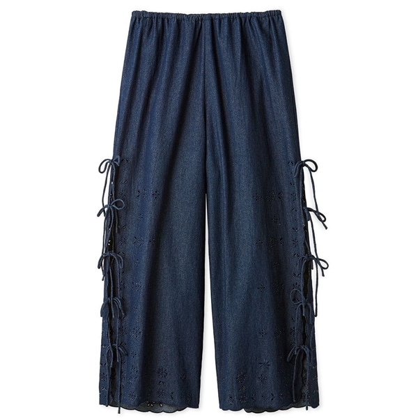 カットワーク刺繍リボンパンツ BLU F