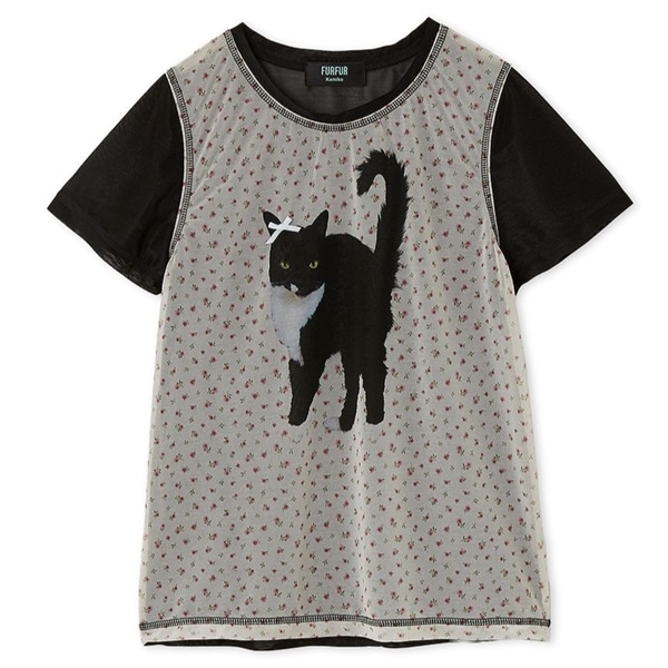 【上國料萌衣コラボ】Oolong花柄T BLK F