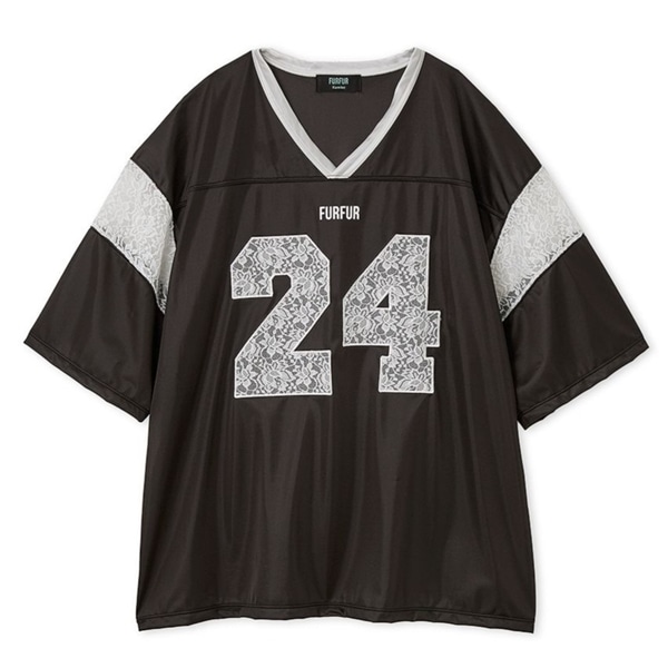 【上國料萌衣コラボ】レースナンバーTシャツ BLK F