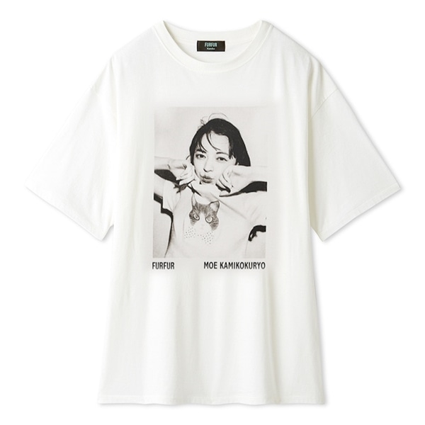 上國料萌衣コラボ　モノクロポートレートメモリアルTシャツ WHT 2