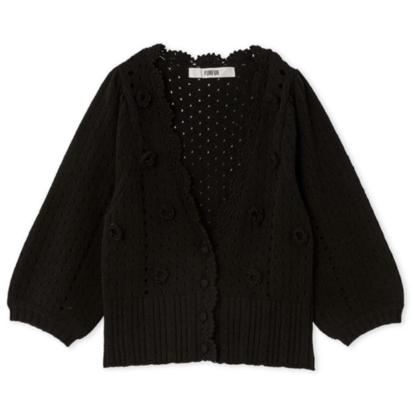 クロシェハーフスリーブカーディガン BLK F