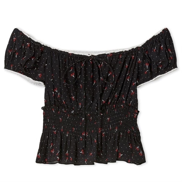 チェリー柄プリントブラウス BLK F