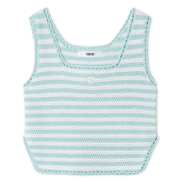 ノースリーブボーダーニットトップス LBLU F