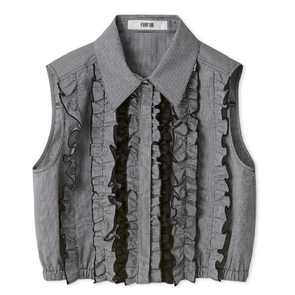 ノースリーブフリルブラウス BLK F