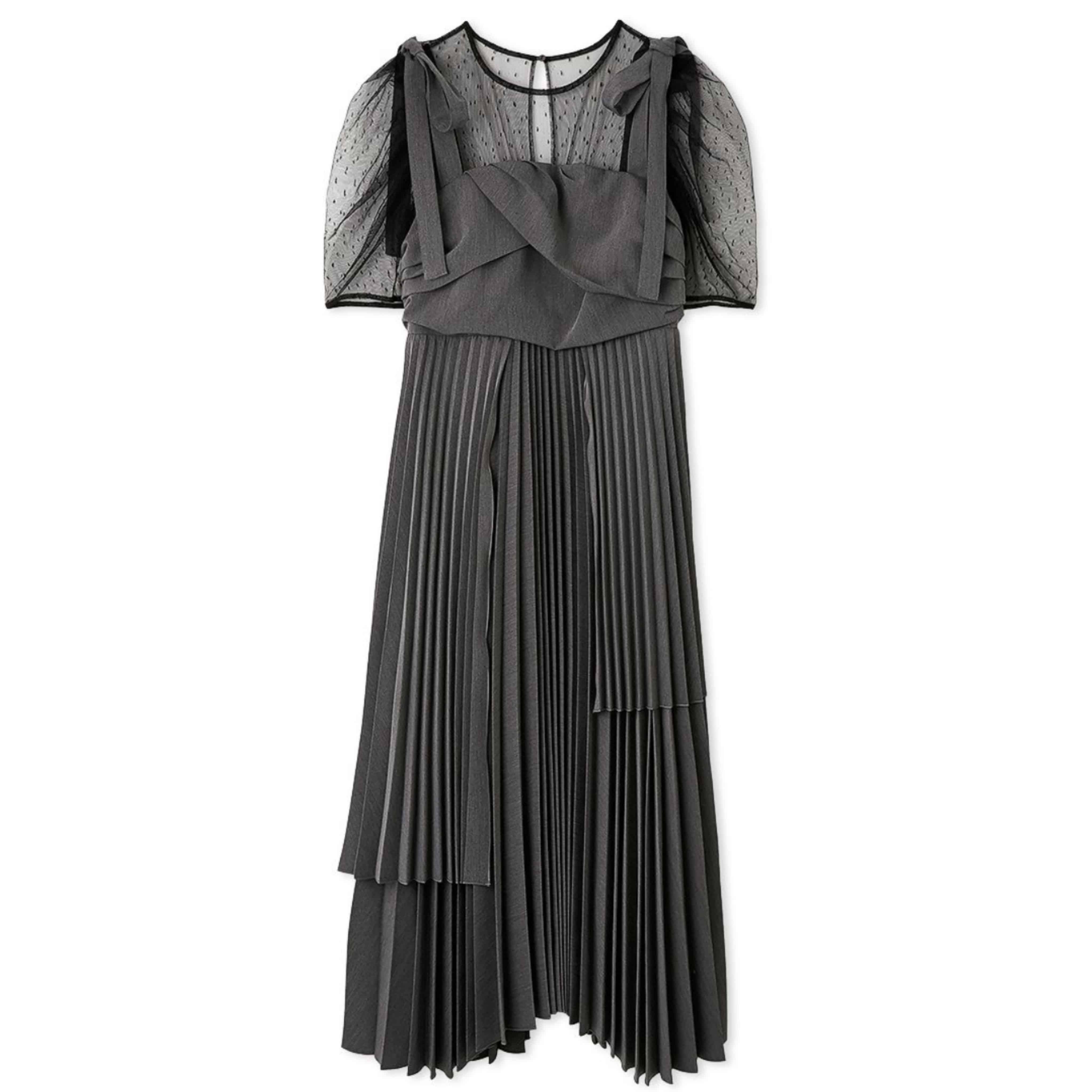 プリーツデザインドッキングドレス GRY F