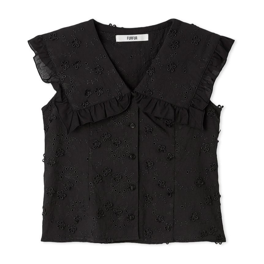 ビッグカラーノースリブラウス BLK F