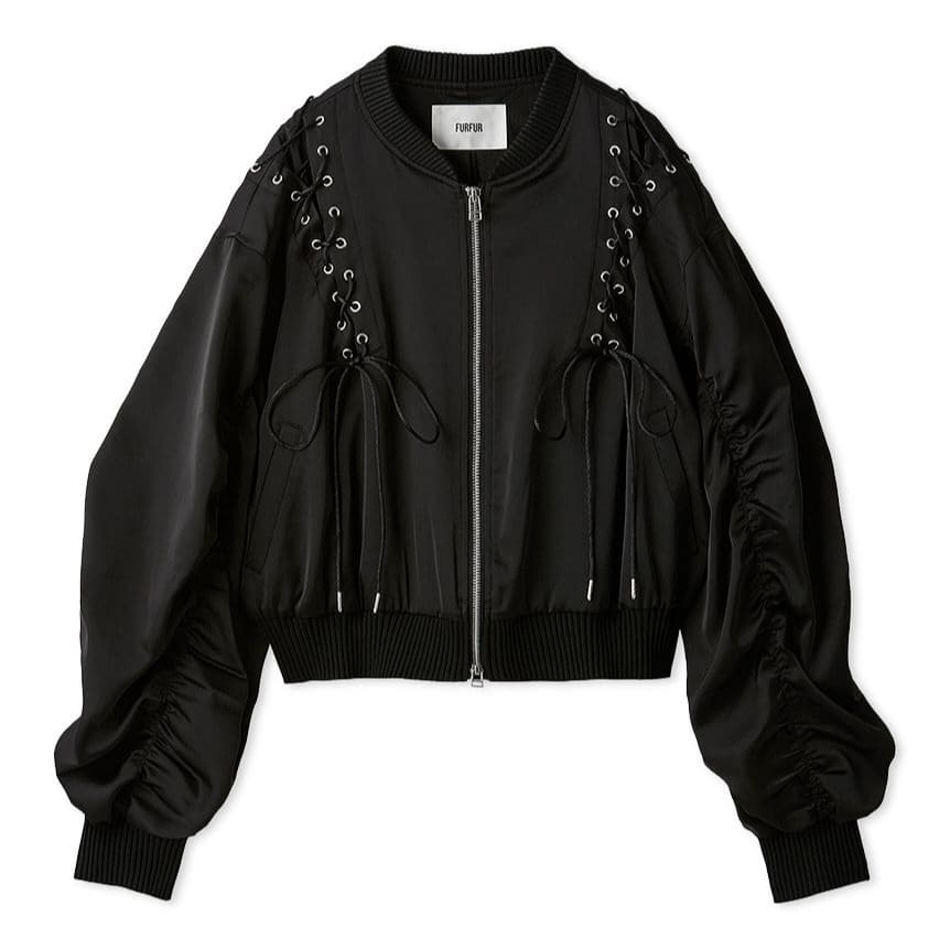 レースアップサテンブルゾン BLK F