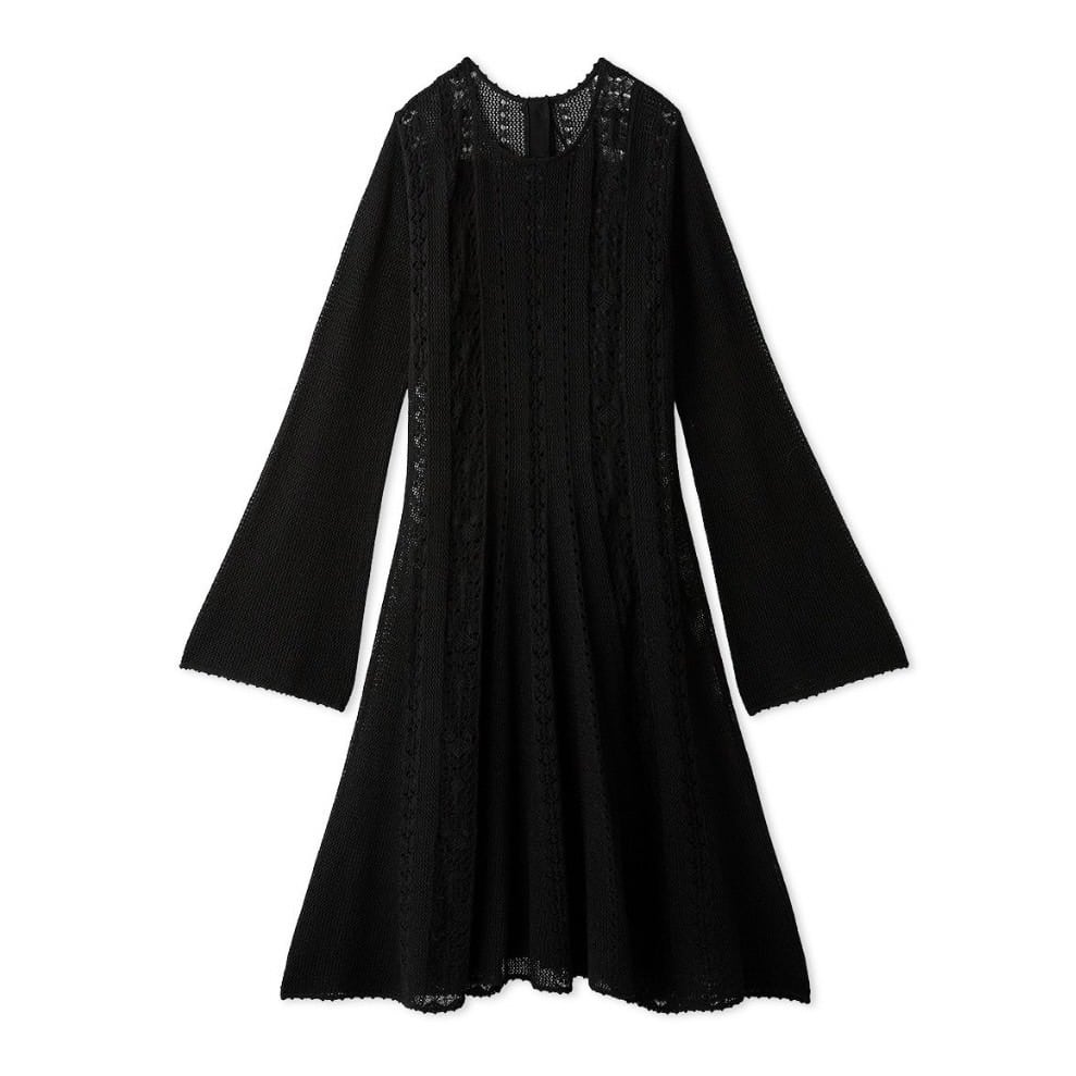 透かし編みニットワンピース BLK F