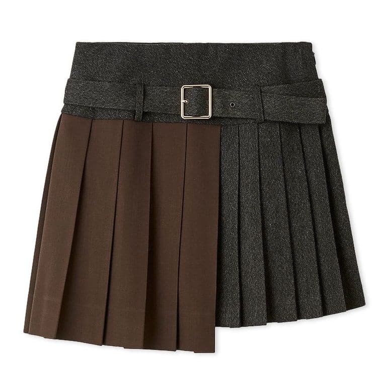 バイカラープリーツミニスカート CGRY F