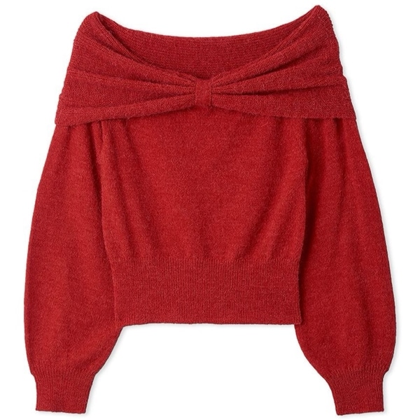 リボンモヘアニットトップス RED F