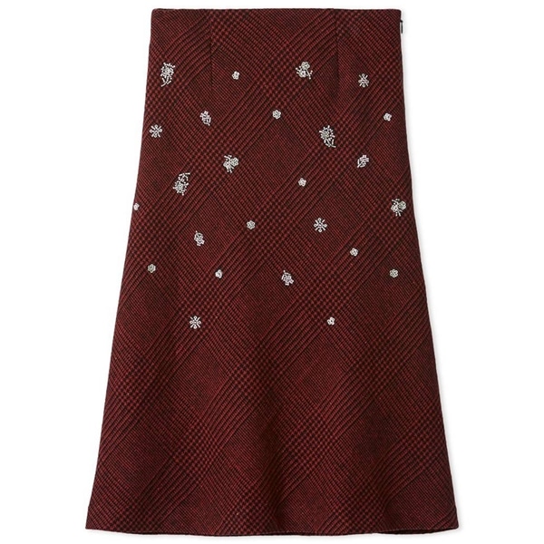 ビーズ刺繍ミディスカート RED F