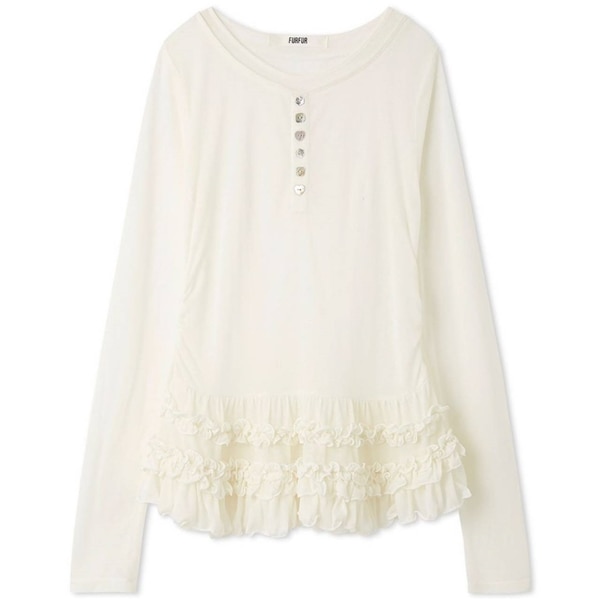 裾フリルジャージートップス WHT F