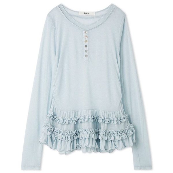 裾フリルジャージートップス LBLU F