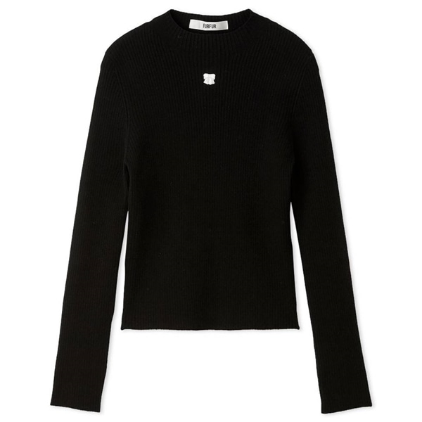 リボン刺繍リブニットトップス BLK F