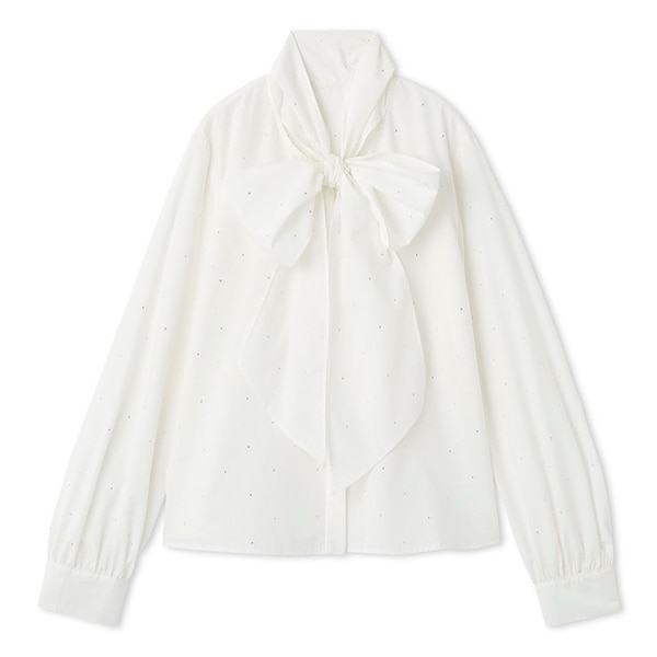 ビジュー付きボウタイブラウス WHT F