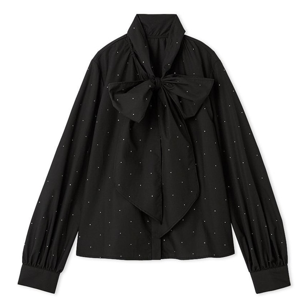 ビジュー付きボウタイブラウス BLK F