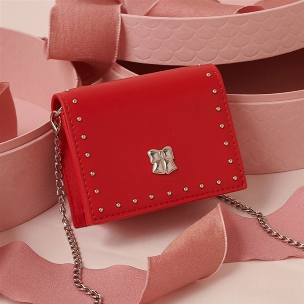リボンカシメミニウォレットショルダー RED F