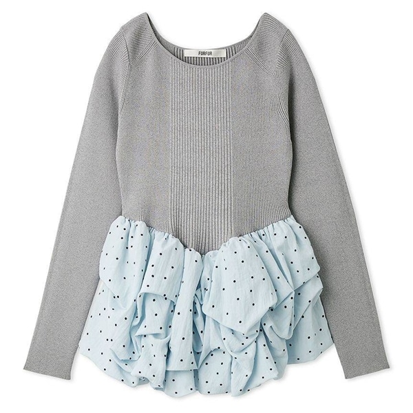バルーンドッキングリブニットプルオーバー GRY F