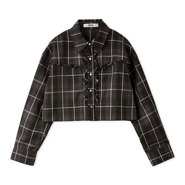 チェック柄クロップドフリルシャツ BLK F