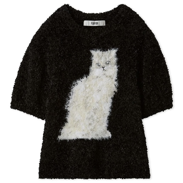 キャットモチーフジャガードニットトップス BLK F