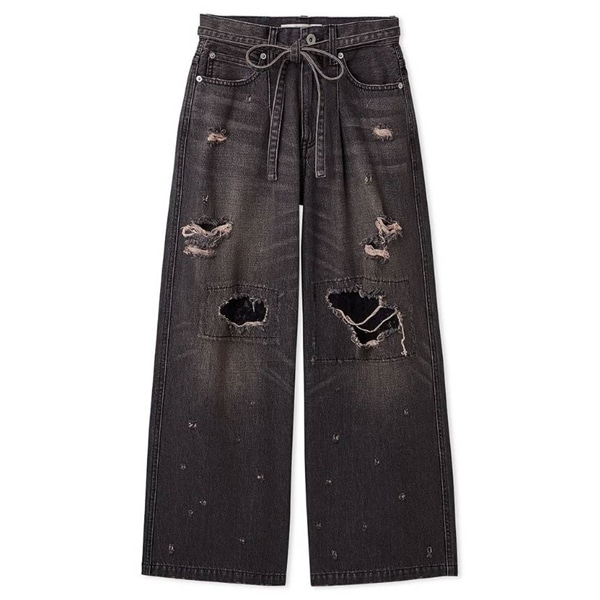 レースクラッシュデニムパンツ BLK 1