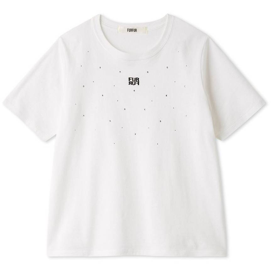 ラインストーンロゴ刺繍シャツ WHT F