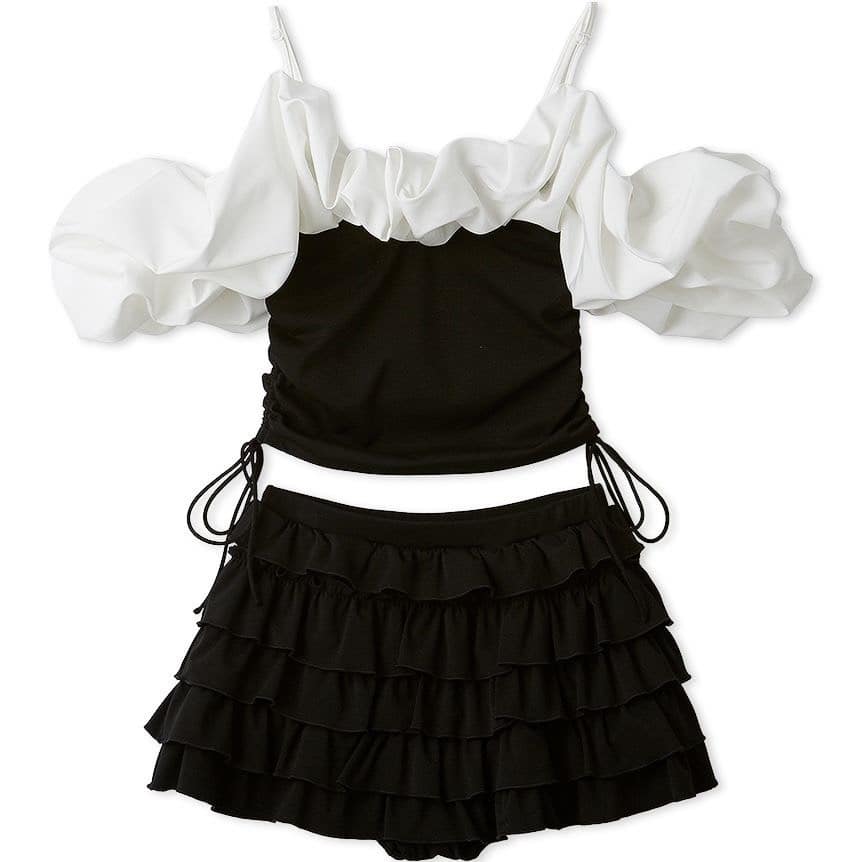 フリルオフショルセットスウィムウェア BLK F