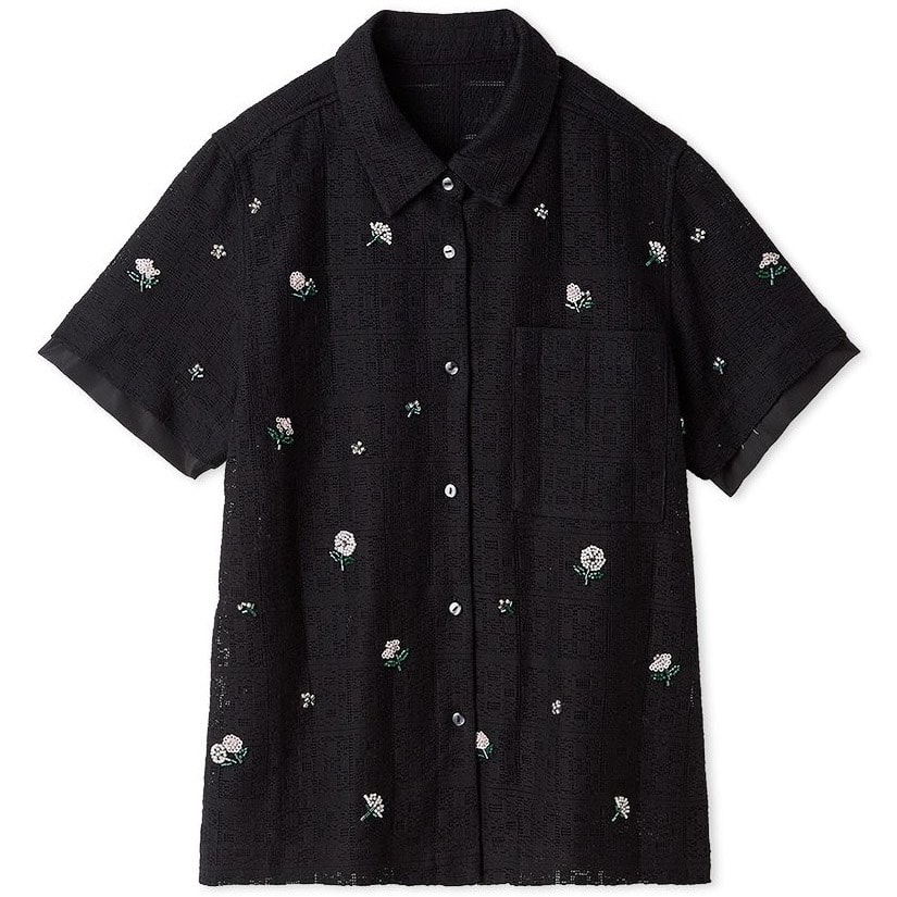 フラワービーズ刺繍シャツ BLK F