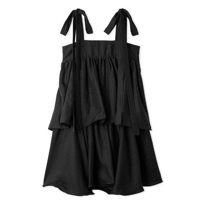 ティアードフリル肩リボンドレス BLK F