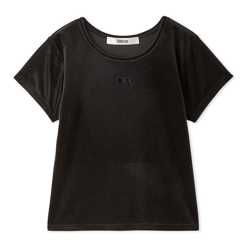 ベロアカットワークリボン刺繍Tシャツ CGRY F