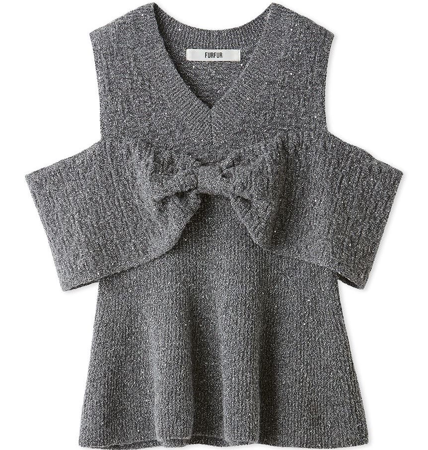 リボンディテールニットベスト GRY F