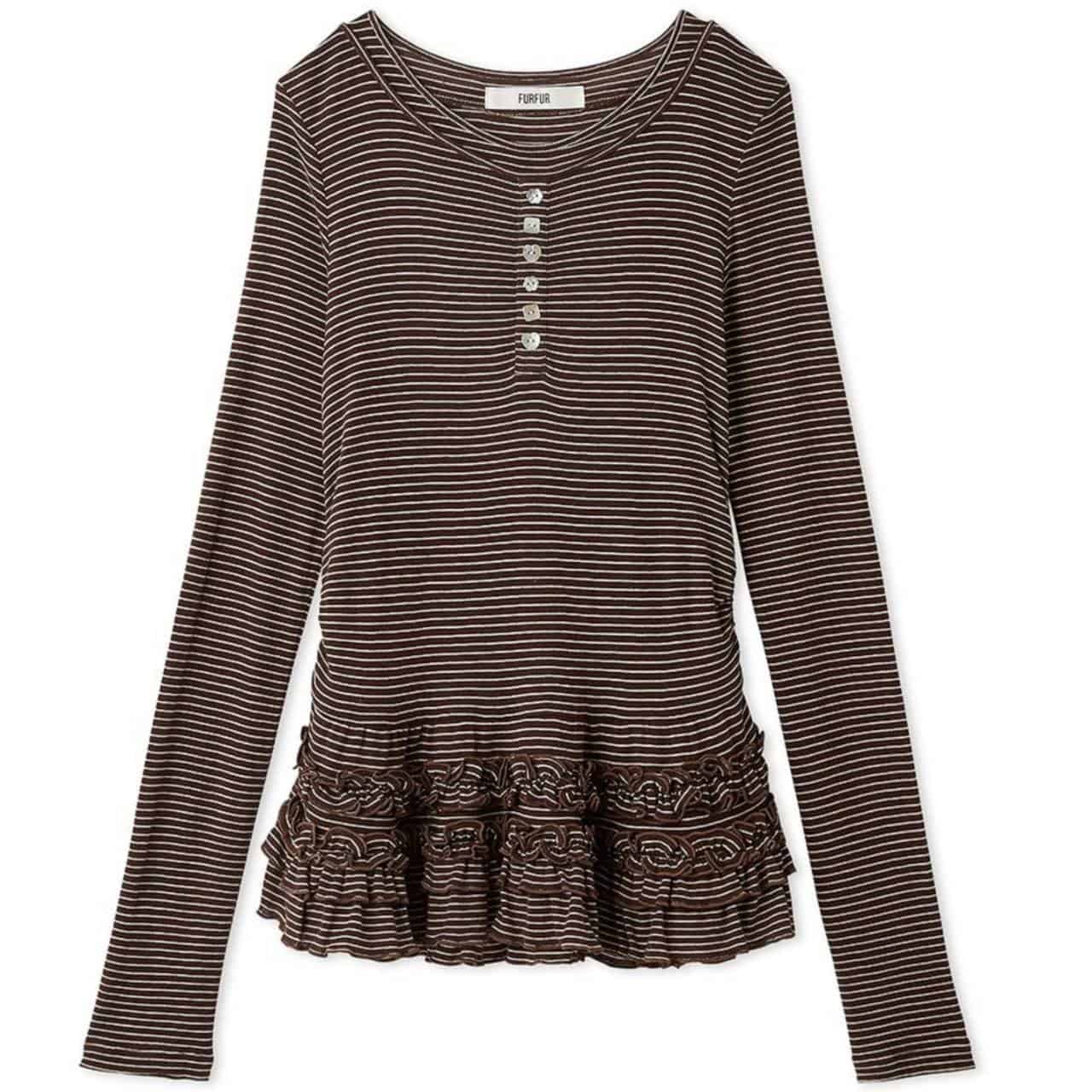 裾フリルジャージートップス BORDER F