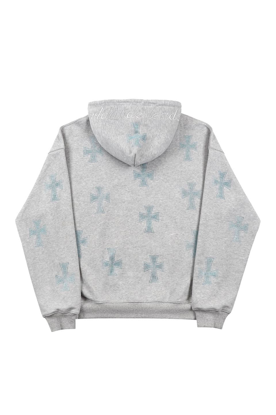 UNKNOWN / アンノウン /Grey × baby Blue Rhinestone Cross Zip Hoodie