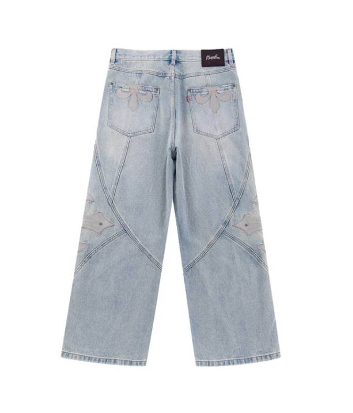 Supplier サプライヤー Cross Leather Patch Baggy Denim Pants Blue S