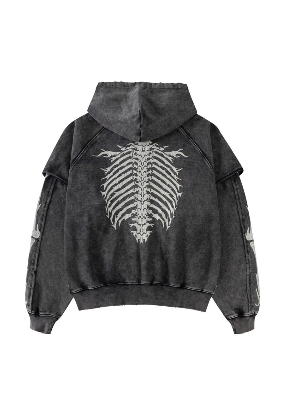 SUPPLIER/サプライヤー/Fire Bones Layered Sleeve Zip Hoodie gray M