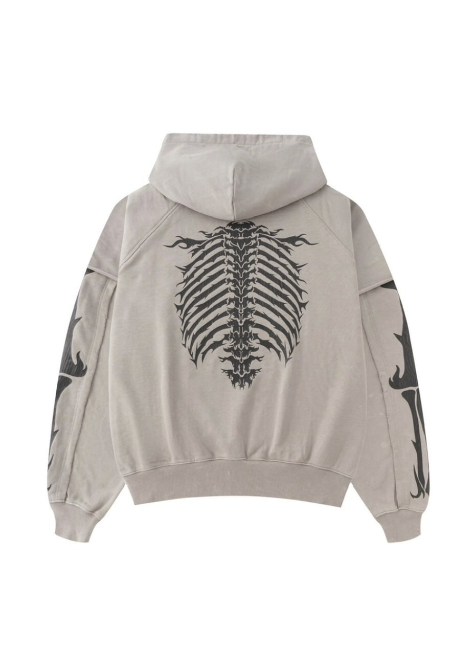  SUPPLIER/サプライヤー/Fire Bones Layered Sleeve Zip Hoodie beige M