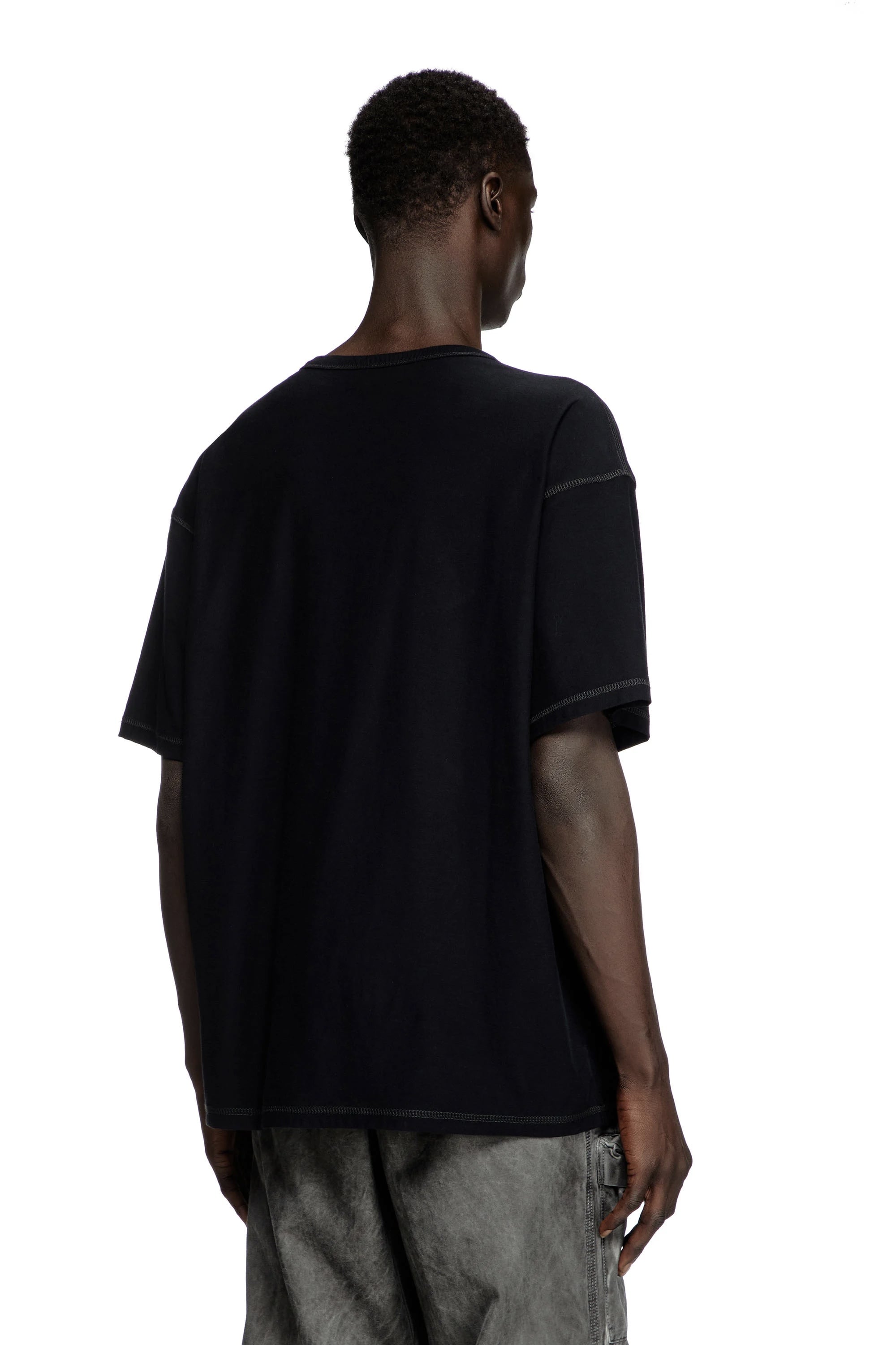 DIESEL/ディーゼル/T-shirt with raw jacquard logo Black M