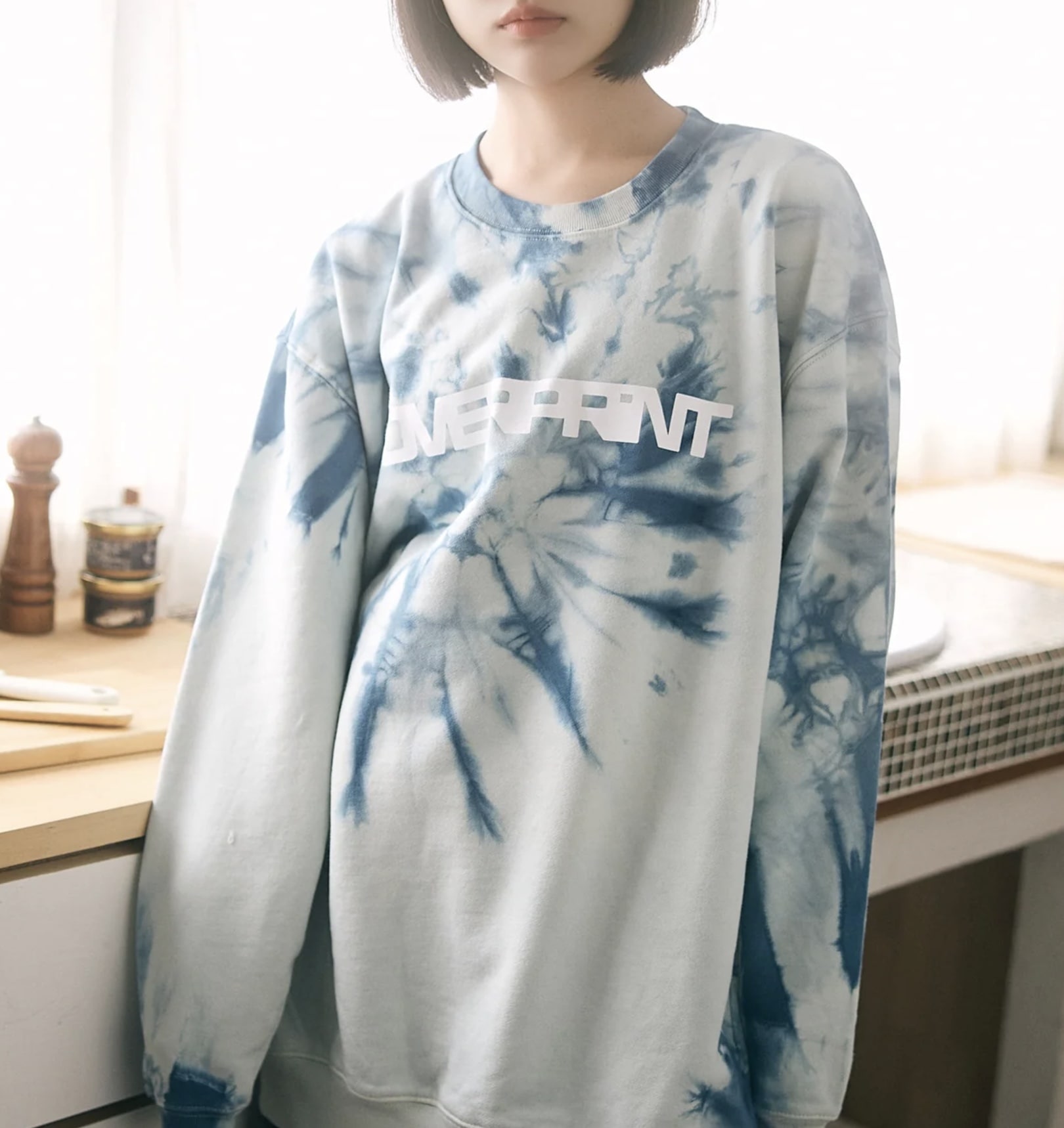 OVERPRINT/オーバープリント/TIE DYE SCARF SWEATSHIRTS BLUE M