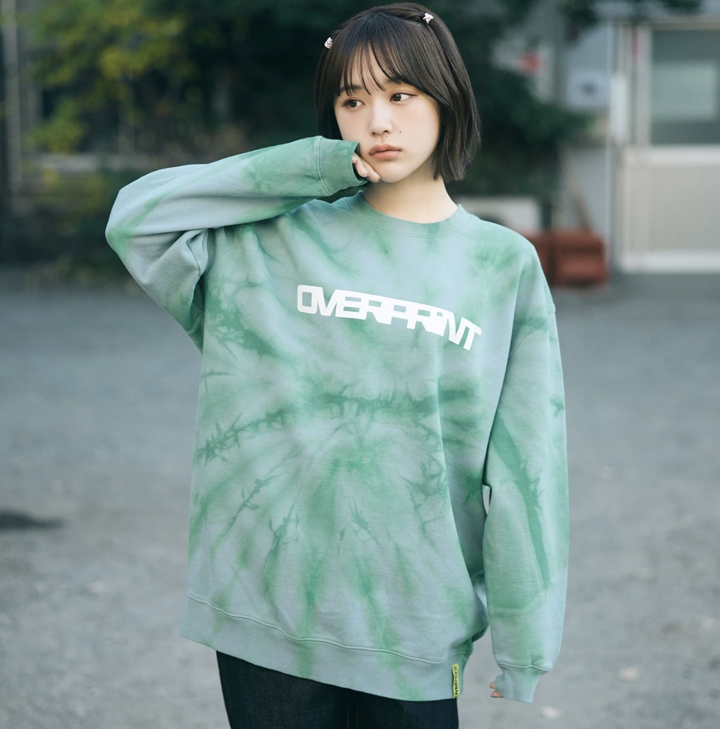 OVERPRINT/オーバープリント/TIE DYE SCARF SWEATSHIRTS Green M