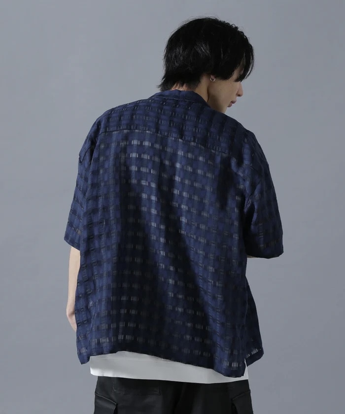 DankeSchon/ダンケシェーン/SHEER CHECK JACQUARED S/S SHIRTS BLUE F