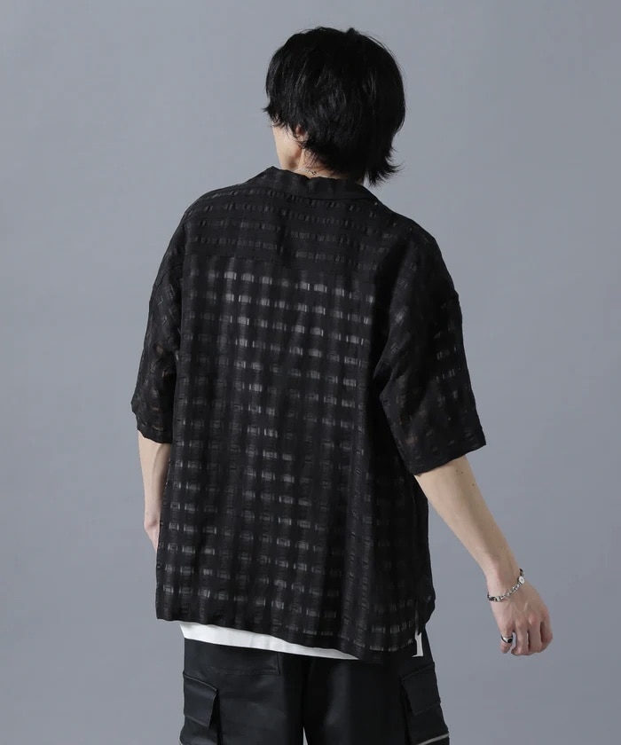  DankeSchon/ダンケシェーン/SHEER CHECK JACQUARED S/S SHIRTS Black F
