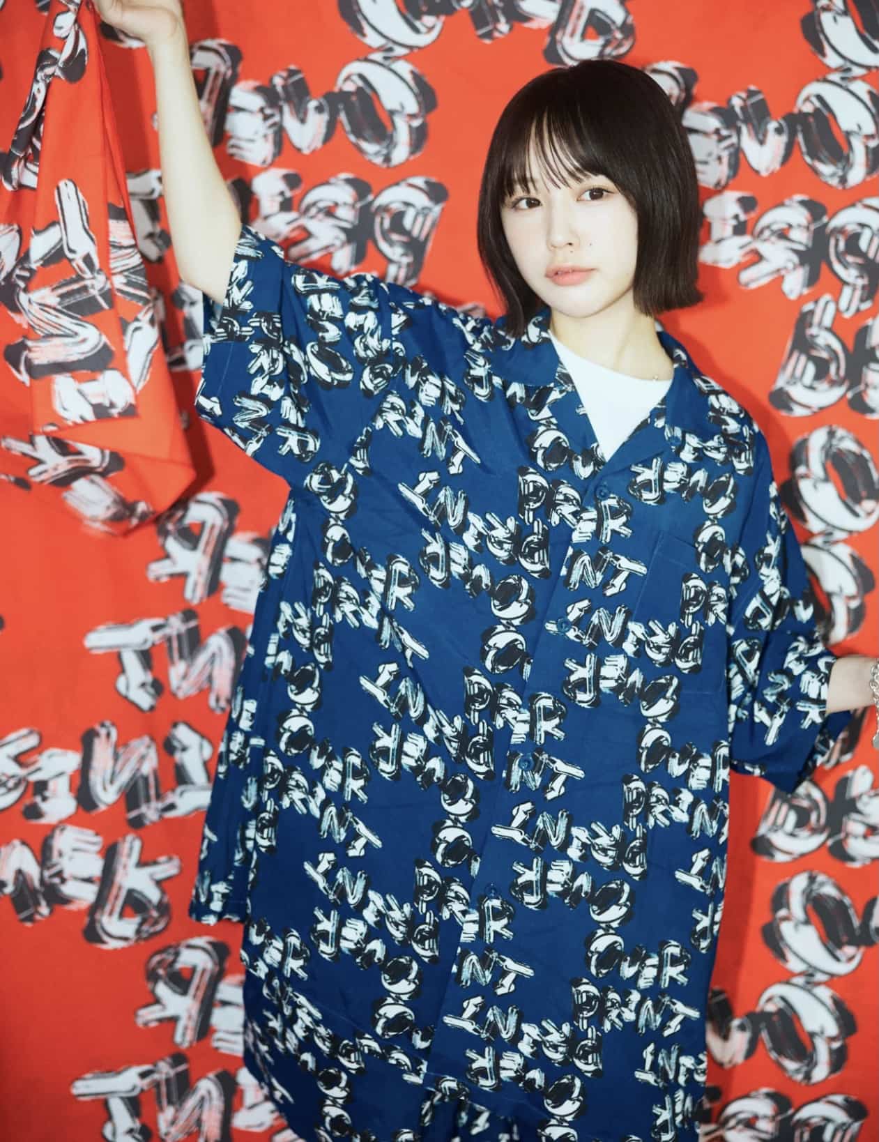 overprint/オーバープリント/ CHAIN LOGO RAYON SHIRTS Navy M