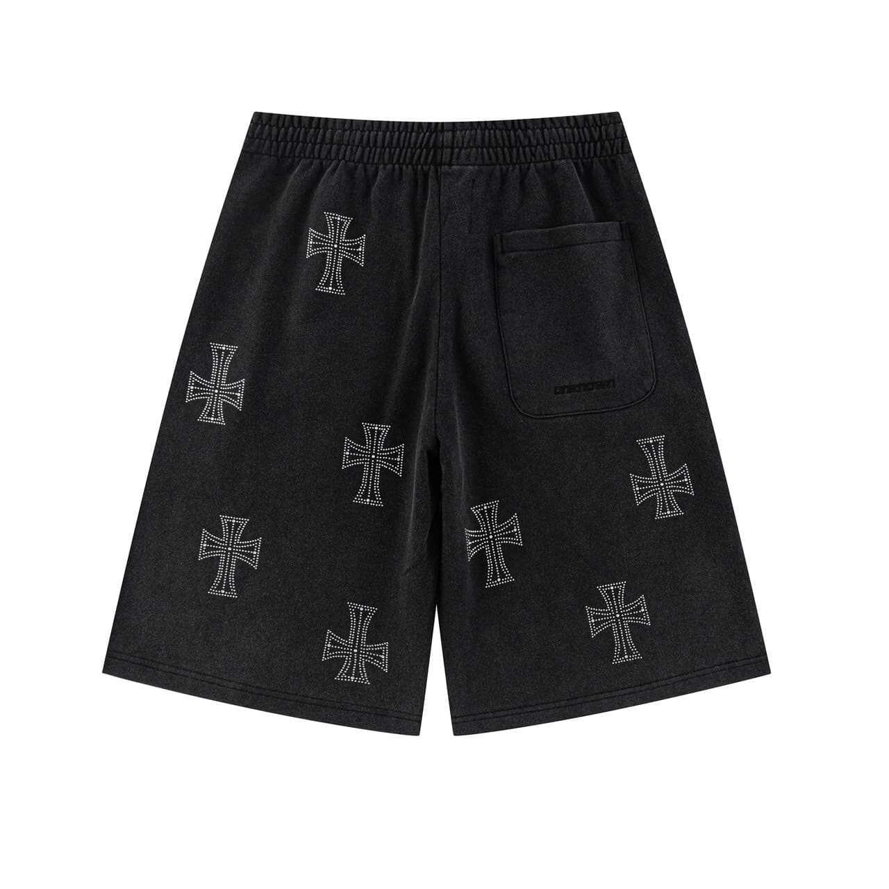 UNKNOWN LONDON/アンノンロンドン/ Outline Cross Rhinestone Baggy Sweat Shorts Black S