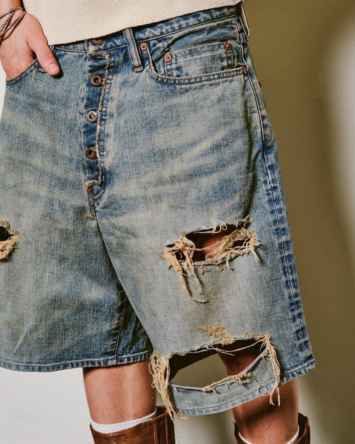 【先行予約 7月中旬-上旬入荷予定】SUGARHILL 25ss "Damaged Modern Denim Pants Shorts" 30