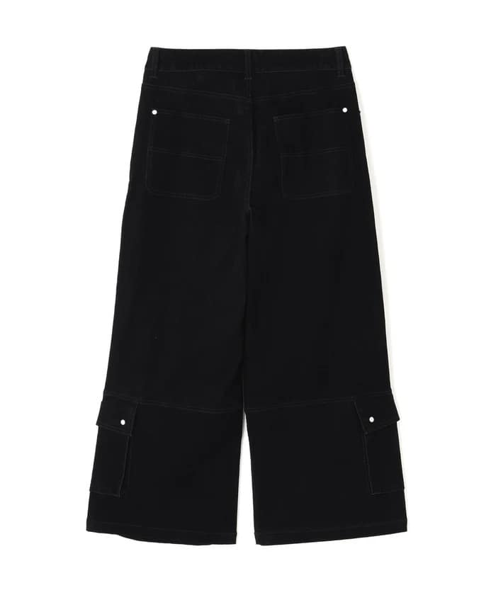  DankeSchon/ダンケシェーン/FLOCKY DENIM FLARE CARGO PANTS Black S